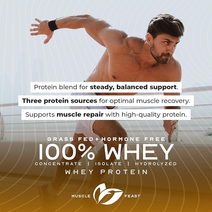 Muscle Feast 100% Grass Fed Whey Protein Powder, All Natural Hormone Free Paure Raised Whey Protein Powder for Women & Men- Whey Concentrate, Isolate & Hydrolyzed Protein Powder Blend - Chocolate, 2lb