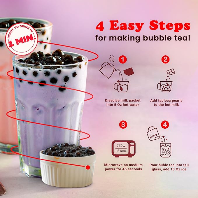 Pocas Bubble Tea Kit, Taro 2-Pack – Instant Milk Tea Powder with Authentic Tapioca Pearls for Instant Bubble Tea, 10 Kits