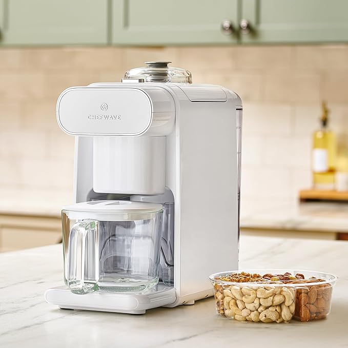 ChefWave Milkmade Non-Dairy Milk Maker – 6-in-1 Vegan Plant-Based Milk Machine with Auto Clean, Delay Start & Glass Pitcher – Almond, Oat, Soy, Cashew, Coconut, Macadamia Milk Maker & Nut Platter