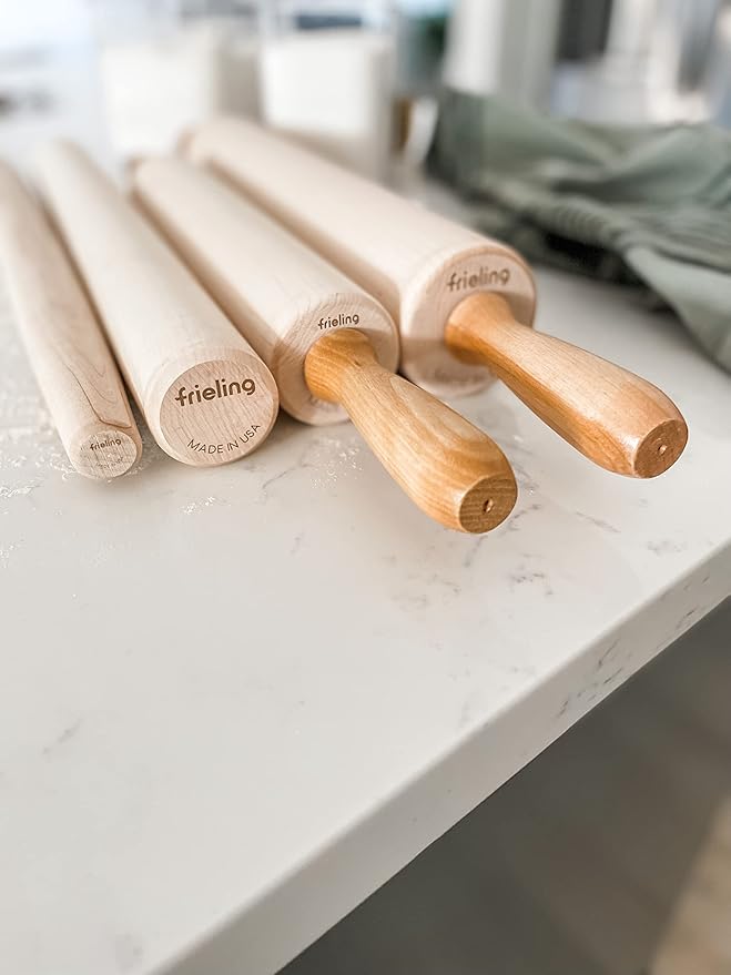 Frieling Crafted in the USA Maple Rolling Pin with Handles - Classic Rolling Pin for Baking - 2.4 x 12-Inch Barrel - Dough Roller