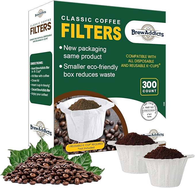 600 Paper Coffee Single-Use Filters for Keurig Brewers and Compatible with K-Cup Pods 1.0 & 2.0 Models, White Classic Design