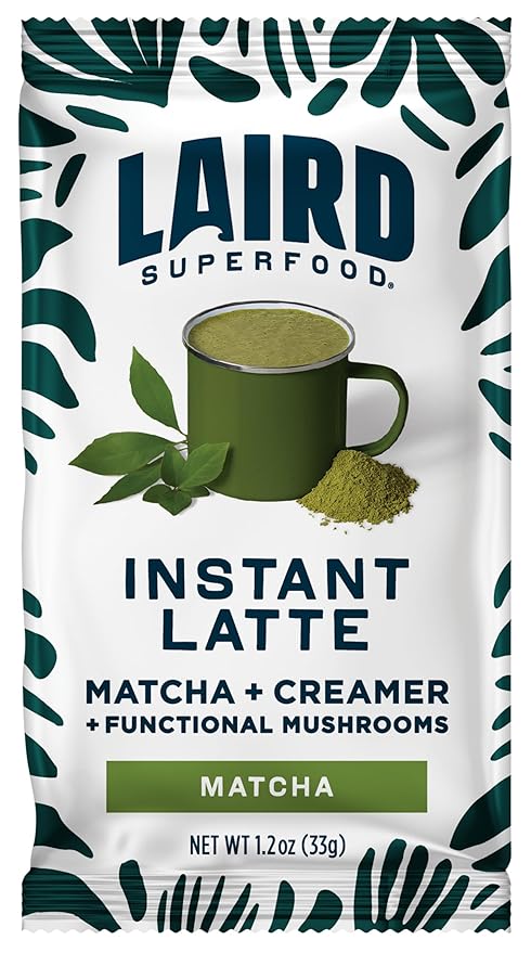 Laird Superfood Instant Latte Matcha, Non-Dairy, Superfood Creamer, Gluten Free, Non-GMO, Vegan, 15pk Sachets