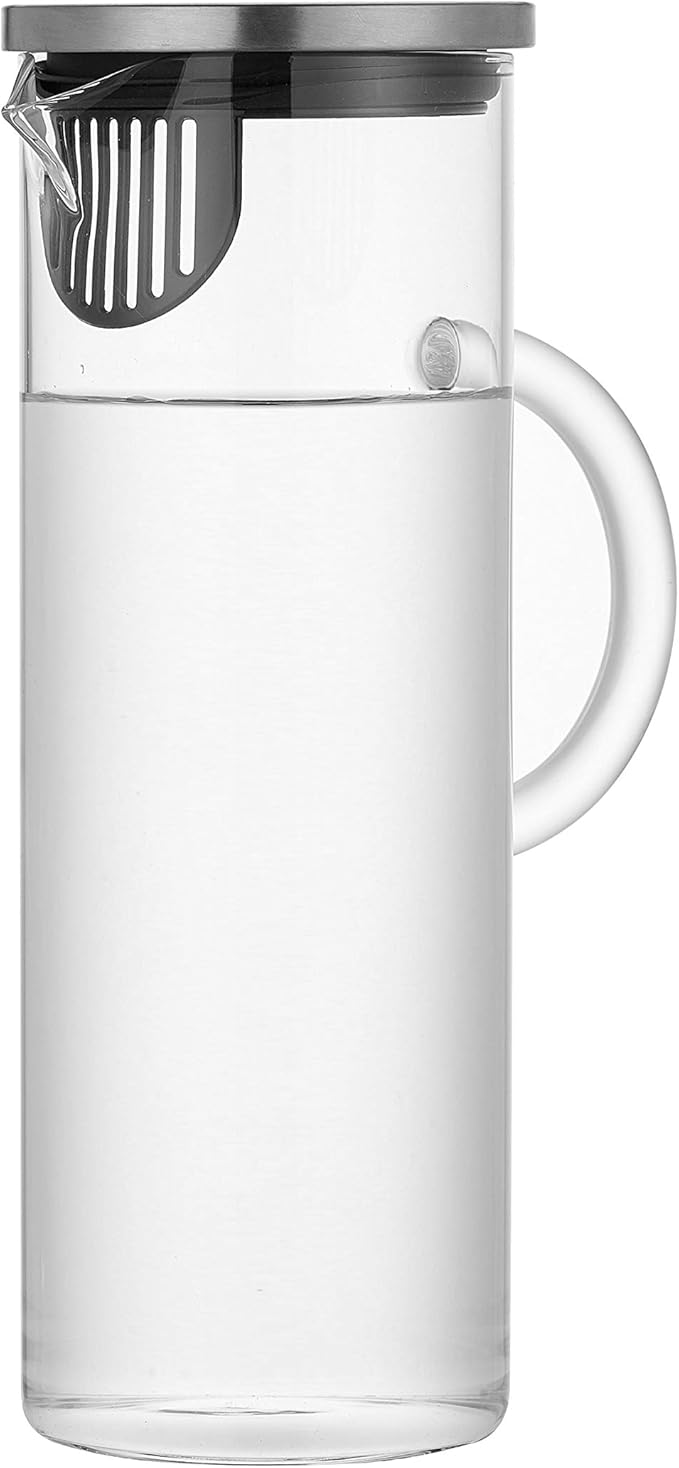 Karafu Pitcher, Glass Pitcher with Handle and Lid, 50 Oz Handmade Water Jug for Hot/Cold Water, Ice Lemon Tea and Juice Beverage