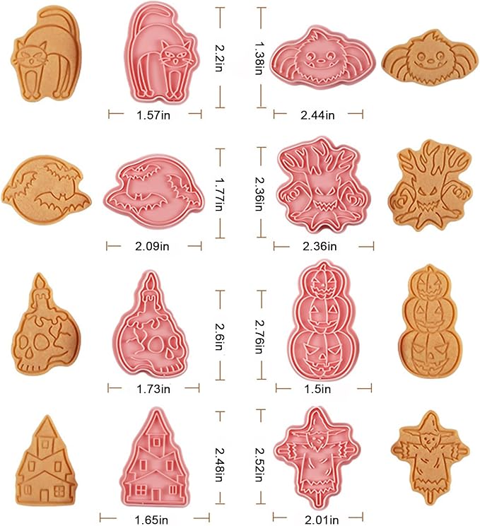 8 Pcs Halloween Cookie Cutters Set Baking Molds 3D Halloween Press type Cookie Cutter for Baking, Fondant, Cheese, and Pastries