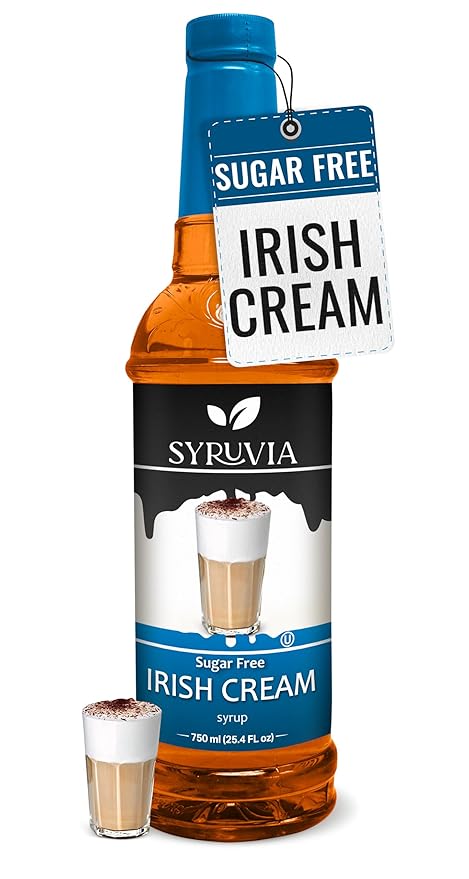 Syruvia Sugar Free Coffee Syrup, Irish Cream Flavored Syrup for Drinks, Lattes, and Desserts – 25.4 fl oz