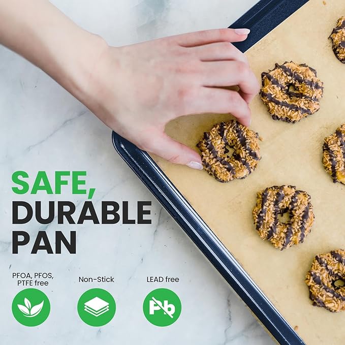 NutriChef Extra Large Nonstick Cookie Sheet Baking Pan, XL Size 22 Inch x 16 Inch, Premium Carbon Steel Oven Baking Sheet for Cookies, Jelly Rolls, & Pastries - Blue Diamond, NCLG1BD