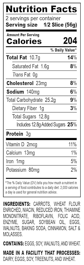Nadel - NATURALLY DELICIOUS CARROT CAKE Slices, 24 Pack, Sweet Breads & Cakes Back to School lunch snack, breakfast bar