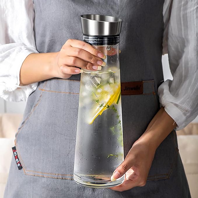 Glass Pitcher with Lid,1.3L Water Carafe for Fridge,Water Pitcher Glass Jug with Lid and Spout for Hot/Cold Water,Ice Tea and Juice Beverage