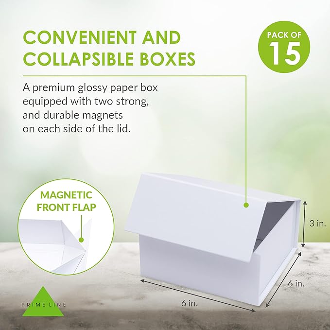 Prime Line Packaging Christmas Gift Boxes with Lids, Holiday Gift Boxes for Presents, Mini White Gift Box for Small Business, Birthdays, Weddings, Jewelry Storage, Bulk, 6x6x3, 15 Pack