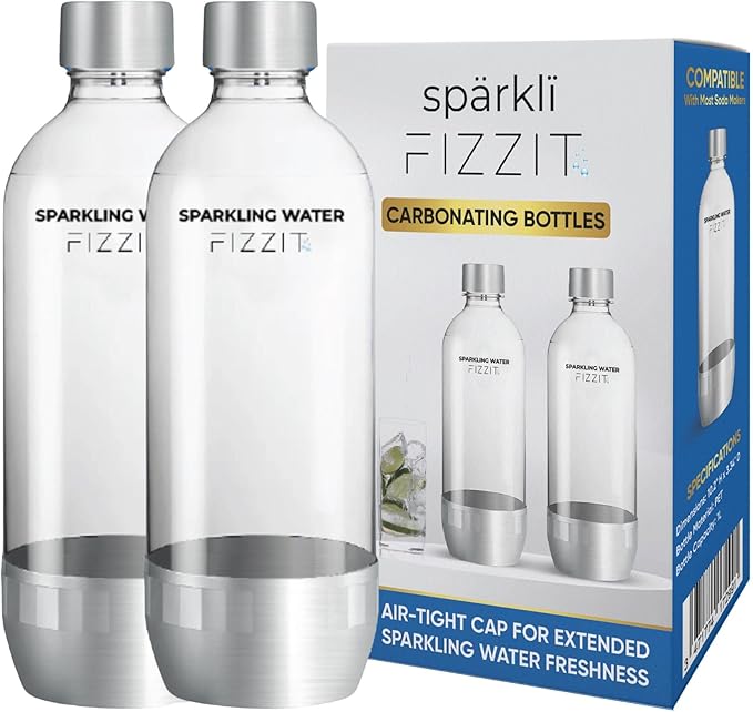 FIZZIT 1L Carbonation Bottles – 2 Pack | Value Set | Compatible with SodaStream & Most Soda Makers | BPA-Free PET, Reusable, Eco-Friendly with Hermetic Sealing Caps (Universal-Bottles)