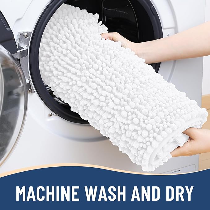 Arotive Luxury Chenille Bathroom Rug Mat, Extra Soft Thick Absorbent Shaggy Bath Rugs, Non-Slip Machine Wash Dry, Plush Bath Mats for Bathroom, Shower and Tub, 50x30, White