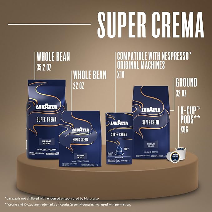 Lavazza Super Crema Espresso - Whole Bean Coffee, 2.2-Pound Bag 2 Pack (Packaging May Vary)
