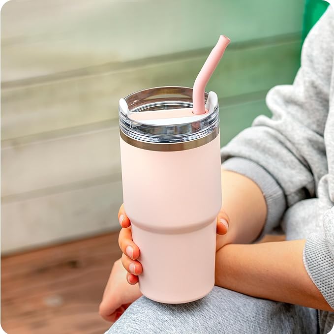 Snowfall 2 Pcs Replacement Metal Straws for Stanley 14 OZ, 20 OZ Tumbler, Stainless Steel Straws with Silicone Tip for 20 OZ Tumbler, Straw Brush (Apple Green)