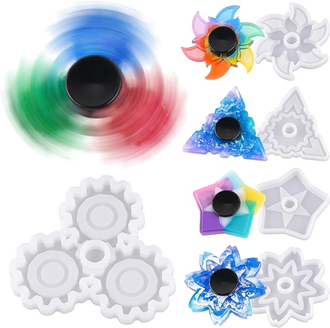 NiArt Fidget Finger Spinner DIY Epoxy Resin Casting Silicone Mold Kit 5 Molds with 10 Bearings Set, Stress Reliever Hand Fidget Toy Gift for Kids and Adults Art Crafts Home Decorations Jewelry (Set B)