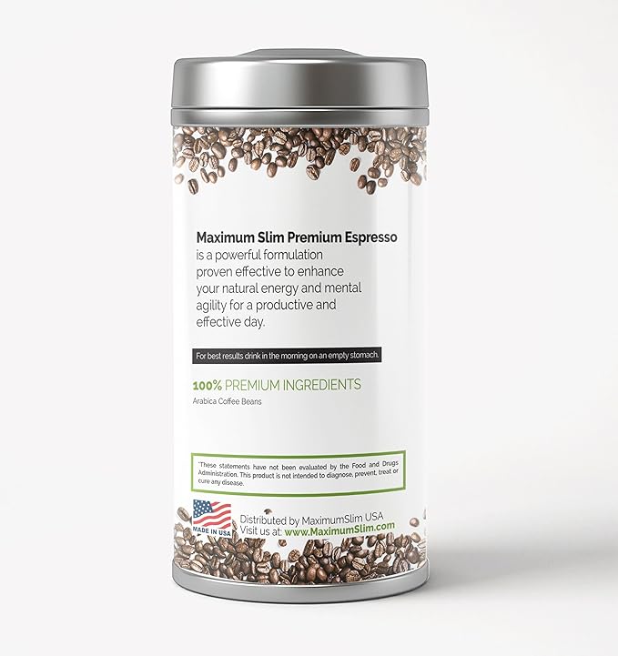 Maximum Slim Premio Instant Espresso Powder – Bold & Rich Flavor 100% Arabica Beans - Non-GMO, Gluten-Free – Premium Medium Roast Coffee 14.1 oz Resealable Jar : Café Instantáneo (Pack of 2)