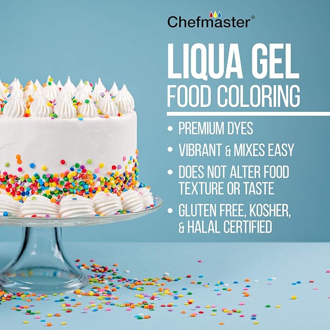 Chefmaster Golden Yellow Liqua-Gel® Food Coloring | Vibrant Color | Professional-Grade Dye for Icing, Frosting, Fondant | Baking & Decorating | Fade-Resistant | Easy-to-Use | Made in USA | 2.3 oz