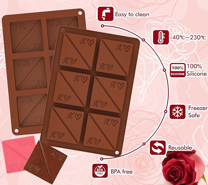 Webake Square Break-Apart Chocolate Mold, 2 Pack Silicone Conversation Chocolate Molds, Romantic Couples Chocolate Mold