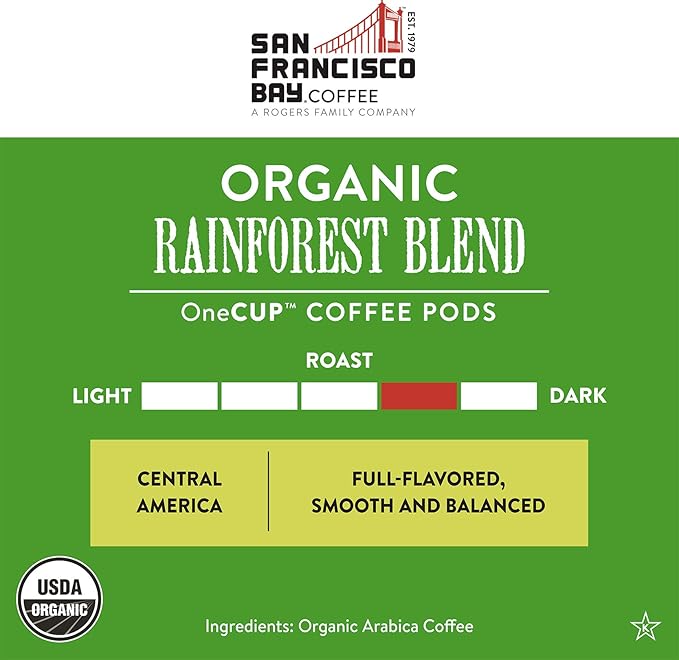 San Francisco Bay Compostable Coffee Pods - Organic Rainforest Blend (12 Ct) K Cup Compatible including Keurig 2.0, Medium Dark Roast