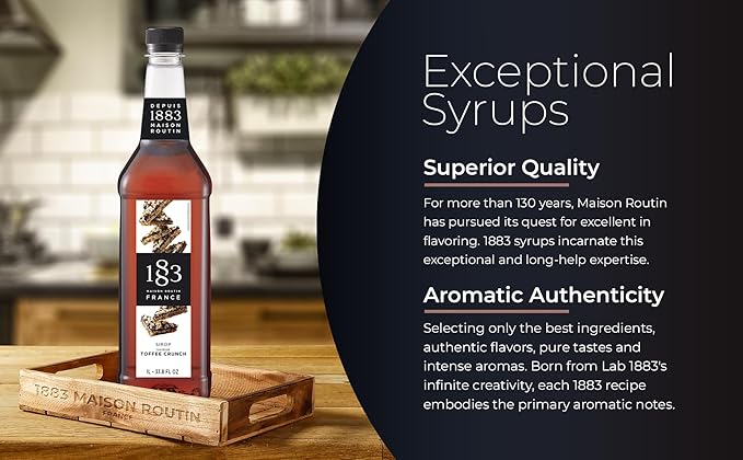 1883 Toffee Crunch Syrup for Drinks, Made in France, 1 Liter Plastic Bottle