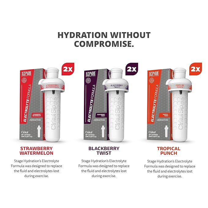 Cirkul Stage Electrolytes and Stevia Flavor Water Variety Pack, Makes 36 Drinks, No Sugar, Zero Calorie Drink Mix, (2 Strawberry Watermelon, 2 Tropical Punch, 2 Blackberry Twist)