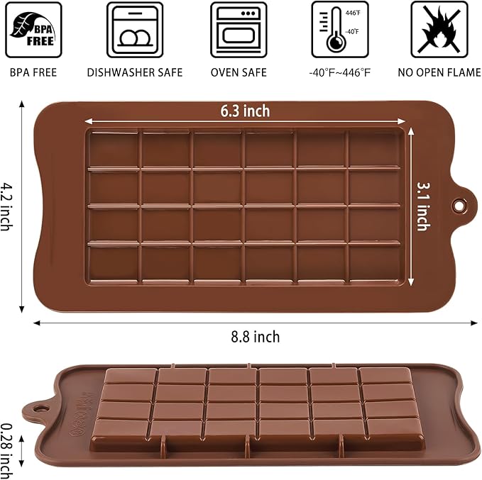 4 PCS Break-Apart Chocolate Molds, Non-Stick Chocolate Bar Molds Silicone Candy Bar Molds for Protein Energy Bar