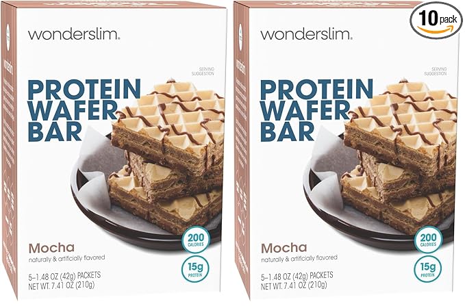 WonderSlim Protein Wafer Snack Bar, Mocha, 200 Calories, 15g Protein, 0mg Cholesterol (5ct) (Pack of 2)