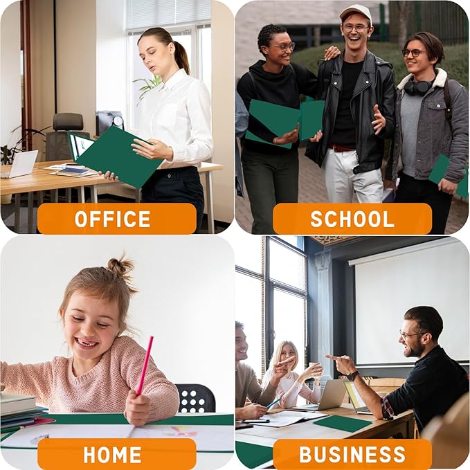 Zzrywuty File Folders with Pockets Letter Size, 50-Pack Paper Folders with Card Slot, Two Pocket Folders for School Students, Businessmen, Home and Office Workers（Dark Green）