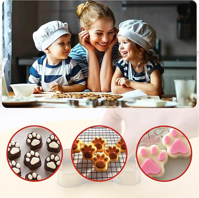 Dog Treat Molds, Dog Paw and Bone Shaped Silicone Molds，3 Packs Stainless Steel Cookie Cutter，for Chocolate, Candy, Jelly, Ice Cube, Dog Treats - Set of 11