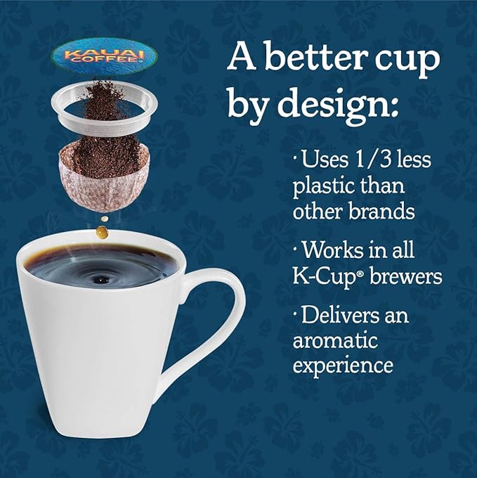 Kauai Coffee Pods Compatible with K-Cup Pods for Keurig Brewers – 20% Hawaiian Arabica – Dark Roast, Rich, Smooth, No Bitterness – Na Pali Coast, 6 Packs of 12 Single Serve Cups