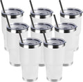 DOMICARE 30 oz Tumbler with Lid and Straw, Stainless Steel Tumblers Bulk, Insulated Vacuum Double Wall Travel Coffee Mug, Durable Powder Coated Tumbler Cups (White, 8)