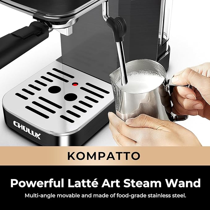 CHULUX Slim Espresso Machine with Milk Frother Steam Wand, 20 Bar Professional Italian Pump Semi Automatic Espresso Coffee Machine for Home Cappuccino & Latte Maker, Black