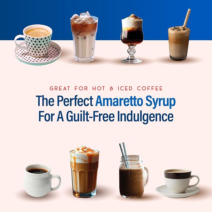 RIO Amaretto Sugar Free Coffee Syrup – Barista-Grade, Smooth & Nutty Flavor for Hot or Iced Drinks, Lattes & Macchiatos, Zero Sugar Beverage Extract – Skinny Syrup 700ml