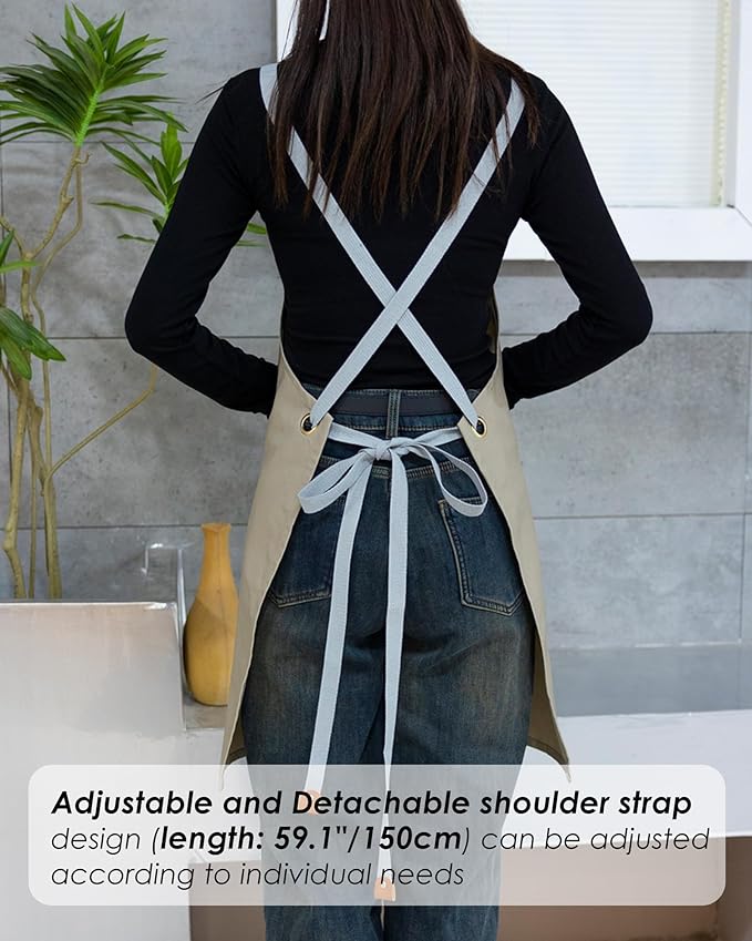 Lisianthus 2 Pack Adjustable Bib Aprons for Women with Pockets, Men's Kitchen Cooking Apron