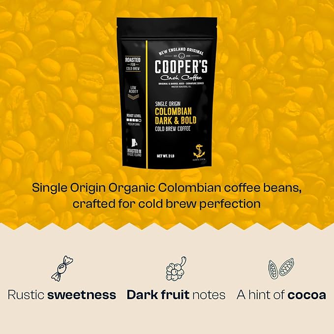 Cold Brew Coffee Colombian Reserve Single Origin Coarsely Whole Bean Coffee - 2 lb. Bag - Dark Roast