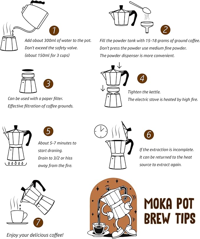 AGOGO Milano Moka pot, Stovetop Espresso maker, Greca Coffee Maker, Stovetop coffee maker and espresso maker percolator With Paper Filter 6 Cup Cream