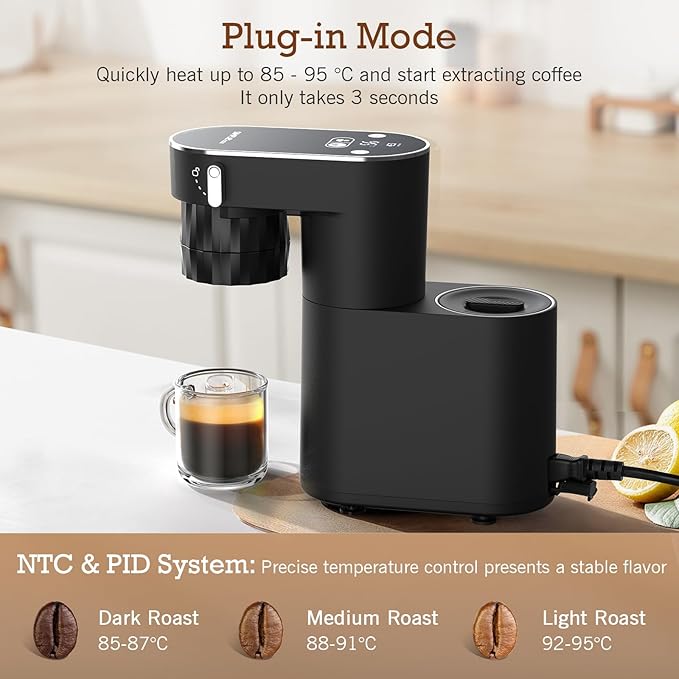 SIMPLETASTE Espresso Machine 20 Bar, Portable Multifunction Coffee Maker with Hot and Cold Brew, Dual Power Options, 6.1oz Water Tank, Single Serve Brewer for Travel, Camping, Office, Home