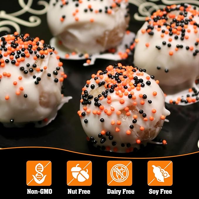 Twisweet Halloween Nonpareils, Edible Mini Pearl Sprinkles for Cake Decorating, Black Purple Green and Orange Sugar Sprinkles Mix, Confetti Baking Candy for Cake Topper Cupcake Cookie Ice Cream Decorations, Halloween Scary Theme Trick or Treat Party Su...