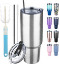 40 oz Tumbler with Lids and Straws, Stainless Steel Insulated Coffee Tumbler, Double Wall Vacuum Insulated Travel Mug Cup, Leakproof Thermal Coffee Cup for Hot and Cold Drinks (Silver)
