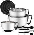 Rorence Stainless Steel Mixing Bowls: Metal Mixing Bowl Set with Lids and Handles Non-slip Silicone Bottom Nesting Bowls for Kitchen Set of 3 - Black