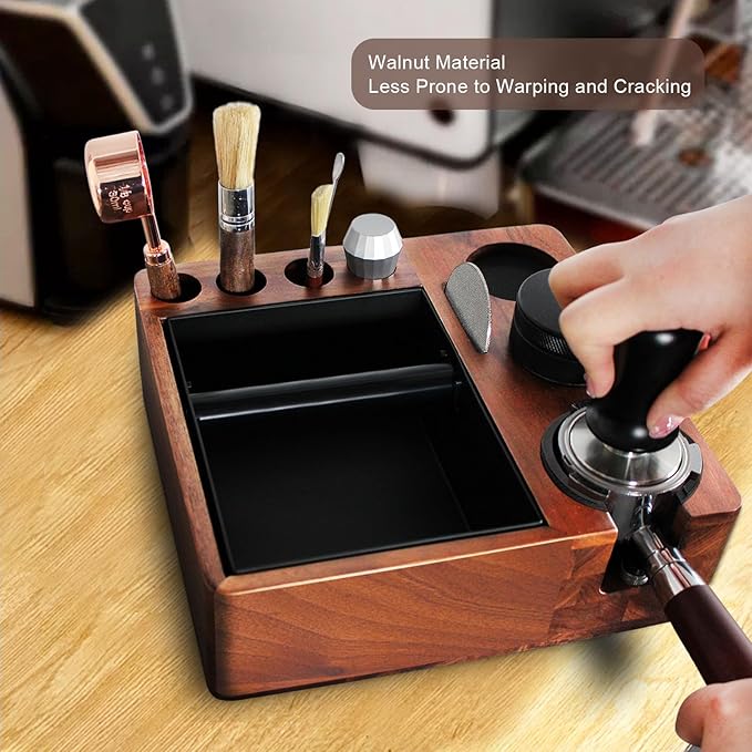 Espresso tamping station knock box,tamper station,Espresso station fit for storage 51-58mm tamper,distributor,portafilter,puck screen accessories,9 in 1 espresso knock box and tamper station