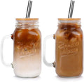 ANOTION Mason Jar with Lid and Straw, 24 oz Regular Mouth Mason Jars with Handle Drinking Glasses Tumbler Reusable Cups Smoothie Water Bottles for Iced Coffee (Classic 2 cups Style)