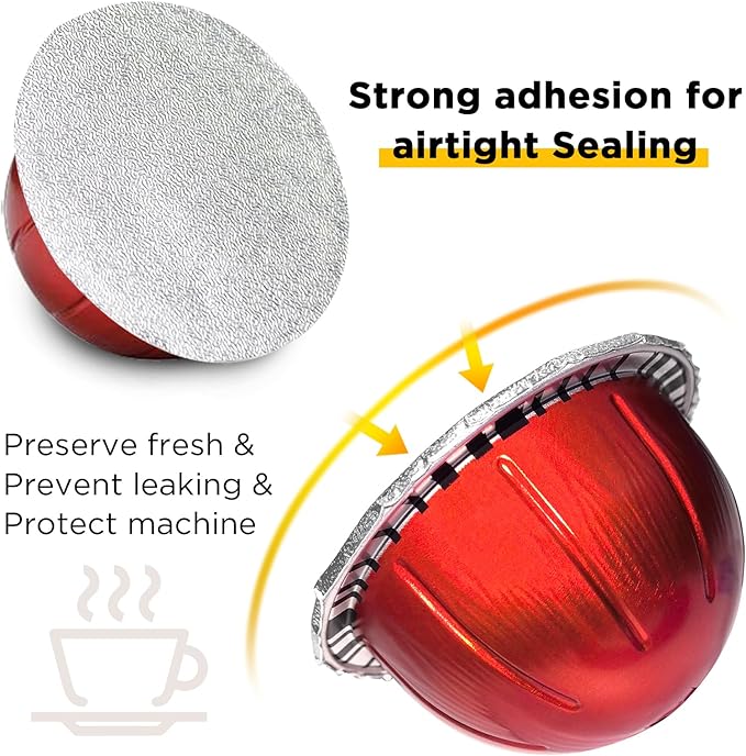 CAPMESSO Aluminum Foils Lids for Vertuo Reusable Pods,Compatible for Refillable Vertuo Pods, 100pcs Coffee Pods Foil Seals Covers(100/package)