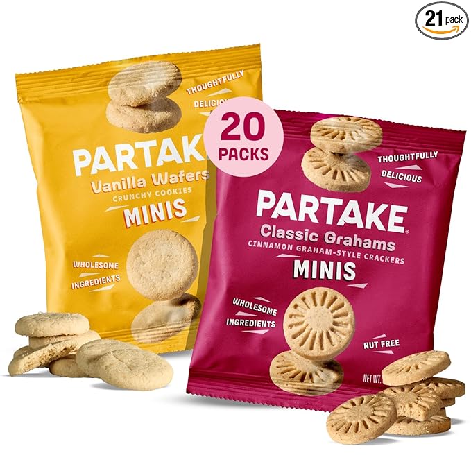 Gluten Free Partake Mini Classic Graham Crackers & Vanilla Wafer Cookies Variety Pack - Vegan - Free From the Top 9 Allergens Including Dairy, Wheat, Soy, Eggs, & Peanuts - Non GMO - Safe School & Office Snack (21 Packs, 0.67 oz)