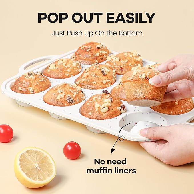 Silicone Muffin Pans for Baking 2 Pack, 2.8 Inch with Metal Reinforced Frame, Regular Size Nonstick Silicone Cupcake Pan 12 Cups for Baking Homemade Muffins, Cupcakes, Dishwasher Safe BPA Free