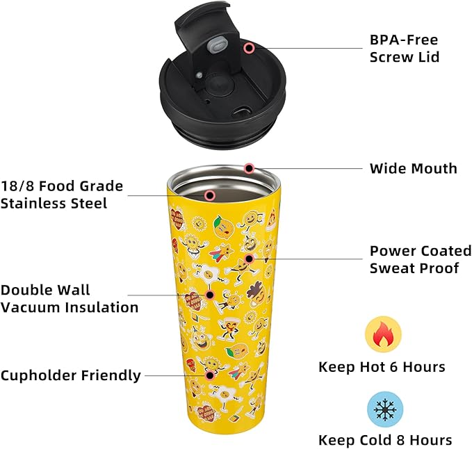 BJPKPK 26oz Insulated Tumbler With lid And Straw Stainless Steel Tumblers Travel Coffee Mug Reusable Thermal Cup,Hawaii Fruits Yellow