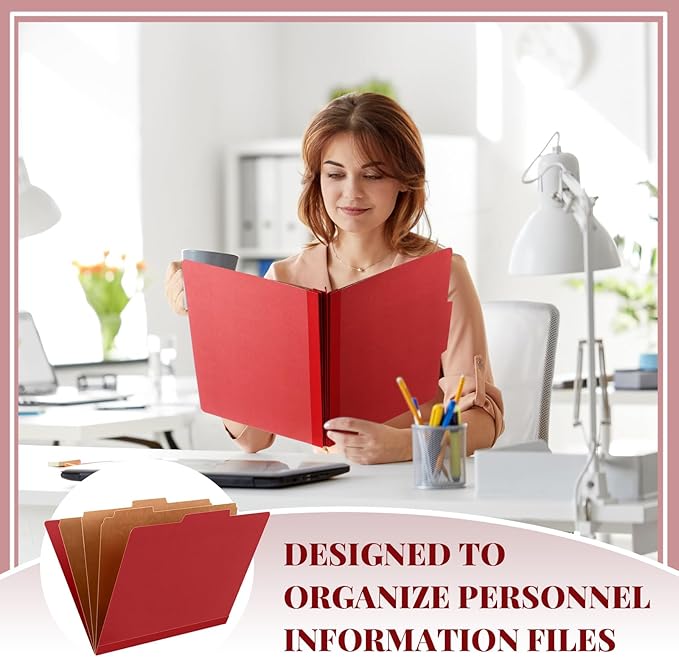 60 Pcs Classification Folders Letter Size, Back to School Supply for Teacher, Student, 3 Dividers Pressboard File Folder Bulk with 2 Fasteners, 3.5 Inch Expanding File Organizer (Red)