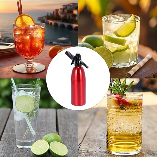 AstraLoom Soda Siphon,1L Portable Nostalgic Seltzer Water Maker Kit, Aluminum Sparkling Water Maker for Carbonated Drinks/Juices/Cocktails, Use 8 gram CO2 Cartridges (Not Included) (Red)