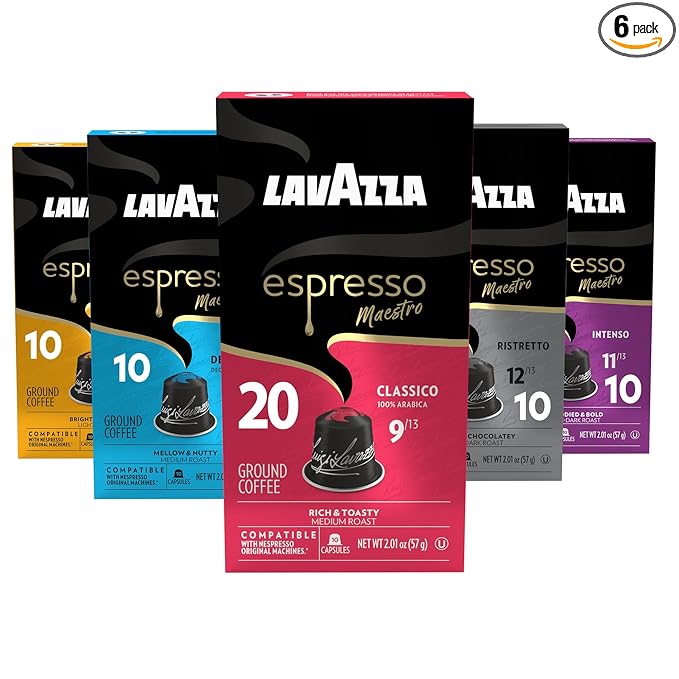 Lavazza Espresso Variety Pack of Aluminum Capsules Compatible with Nespresso* Original Machines, Contains Light, Medium, and Dark Espresso Roast (60 Capsules)