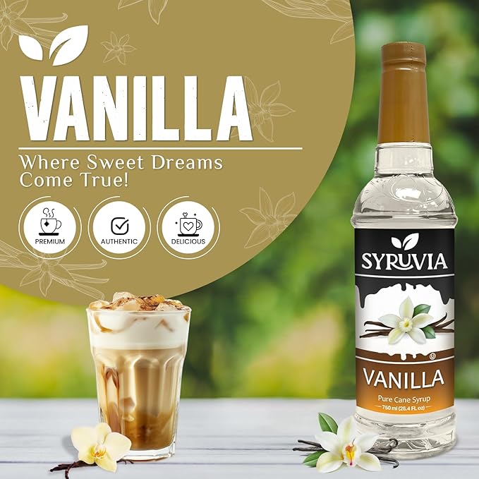 Vanilla Syrup for Coffee By Syruvia 25.4 fl oz Barista Style Coffee Syrup Vanilla Flavor