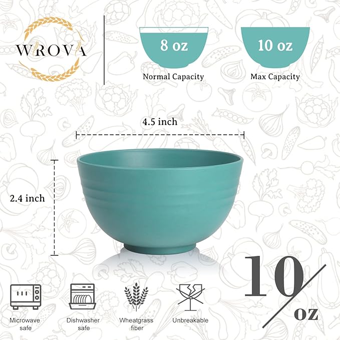 Small Wheat Straw Bowls Sets of 6,Dishwasher Safe and Microwave Safe Snack Bowls 10oz,Alternative Handy Plastic Bowls Reusable for Snack and Ice Cream.Green Series